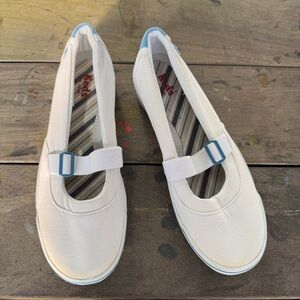 Keds White Flats with Blue Accents